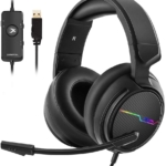 Jeecoo Xiberia USB Pro Gaming Headset for PC- 7.1 Surround Sound Headphones with Noise Cancelling Microphone- Memory Foam Ear Pads RGB Lights for Laptops