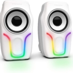 Computer Speakers,2.0 Stereo Volume Control Gaming Speakers with Surround Sound,6 RGB LED Backlit Effect,USB Powered Wired Laptop Speakers with 3.5mm for Desktop Computer/PC/Laptops(White)